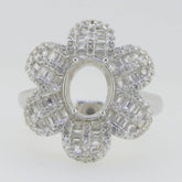 Sterling Silver Semi Mount Ring Setting OV 9X7mm Floral Design Moissanite - Syzjewelry